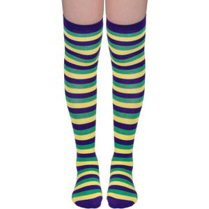 Striped Thigh High Socks, Halloween Witch Stockings Costume Accessories for Women, Over Knee High Socks Leg Warmers (Yellow/Green/Purple)