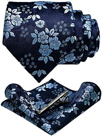 JEMYGINS Floral Necktie and Pocket Square Tie Clip Sets for Men