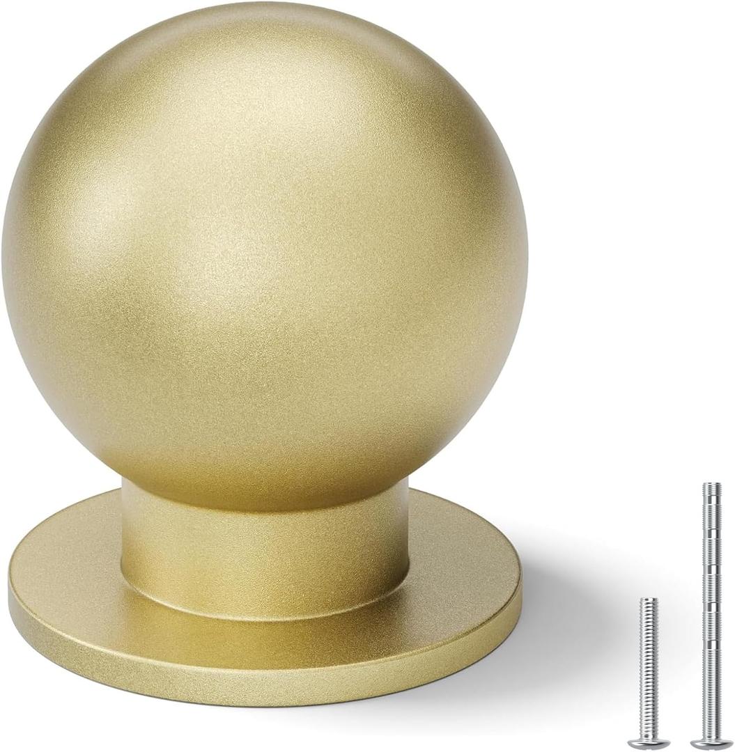 homdiy 10 Pack 1 Inch Gold Round Cabinet Knobs, Brushed Gold Round Kitchen Dresser Drawer Knobs Hardware, Single Hole