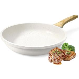 GiPP Nonstick Frying Pan Skillet - 9.5" White Granite Non Stick Fry Pans, Omelette Pan Healthy Stone Cookware Compatible with All Stovetops, PFOA Free