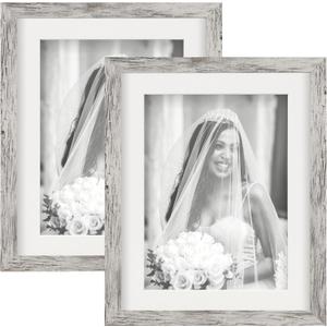 TOFOREVO Picture Frames 8x10 Set of 2 Distressed White Wood Grain Photo Frame for Gallery Wall Mounting or Tabletop Display