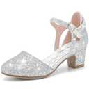 LAURMOSA Heels for Girls Silver Dress Shoes Girl Sandals for Wedding Party Dinner Closed Toe Low Chunky Block Ankle Strap Pump Shoes for Little Big Kids(L1013Silver 4)