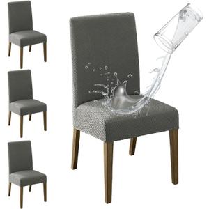 MOSAYT 100% Waterproof Dining Room Chair Covers Set of 4, Super Fit Stretch Jacquard Parson Chairs Slipcovers Removable Washable Chair Seat Protectors for Home, Kitchen, Banquet (Grey)