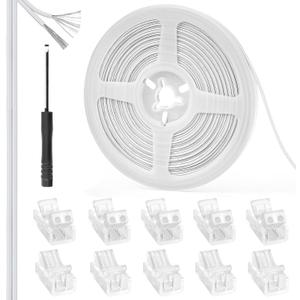 10Pcs 2 Pin 8mm LED Connectors and 32.8FT 2pin 22AWG Extension Cable Strip to Wire Solderless LED Strip Tape Lights Connectors for 3528 2835 Waterproof or Non-Waterproof Single Color LED Strip Lights