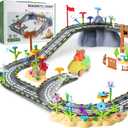 153PCS Magnetic Tiles Road Set with Toy Car & Flowers Building Toy, Magnet Tiles for Kids, Magnetic Building Blocks, STEM Toy Gift for Boys and Girls, Garden Track Themed