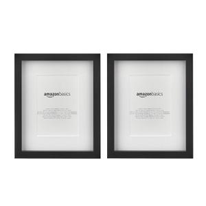 Amazon Basics Rectangular Picture Frame Set for Wall Hanging or Tabletop Display, 8 x 10 in with 5 x 7 in Mat, Black, 2-Pack