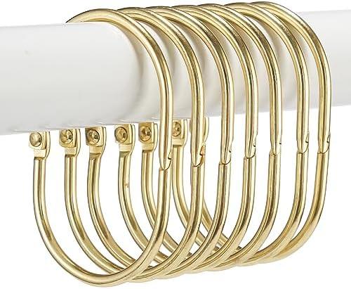 Goowin Shower Curtain Rings, 12 Pcs Shower Curtain Hooks, Oval Snap Shower Rings for Curtain, Metal Gold Shower Curtain Rings Rust Proof, Glide Smoothly Shower Hooks for Shower Curtain Rod (Gold)