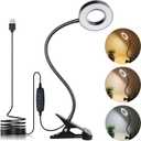 LuxLumin LED Desk Lamp with Clamp for Video Conference Lighting, USB Light for Laptop Zoom Meeting, Clip on LED Ring Light for Computer Webcam Lighting Dimmable Black