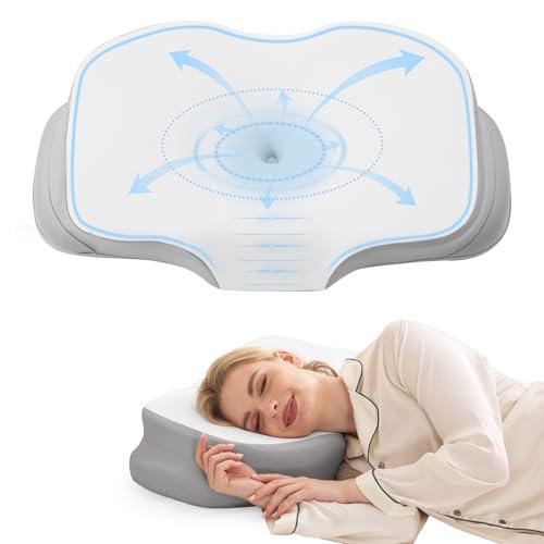 Nappixel Cervical Neck Pillow for Sleeping, Ergonomic Side Sleeper Pillow, Memory Foam Pillows for Neck and Shoulder Pain Relief, Removable Washable Cooling Cover, Grey & White