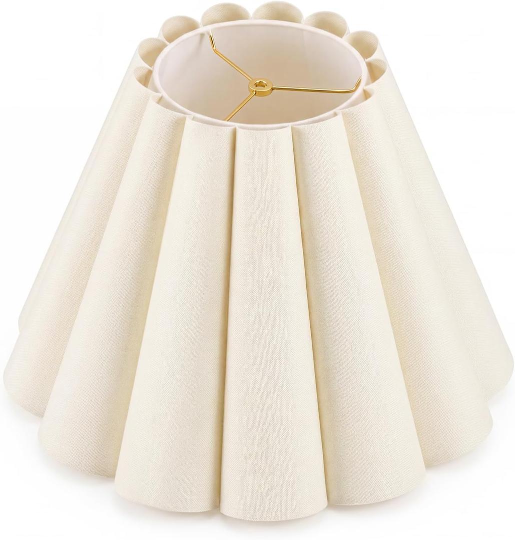 Large Scalloped Pleated Lamp Shade, Cream Empire 21.2" Bottom, E26 Spider, 7.5" top x 21.2" Bottom x 13.58" high