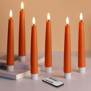 Eywamage Orange Flameless Taper Candles with Remote, Flickering Battery LED Wax Candlesticks Set of 6