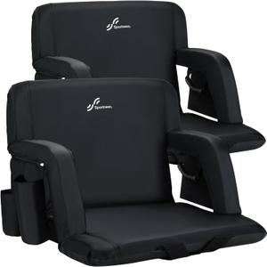 Sportneer Extra Wide Stadium Seats with Back Support, 2 Pack Bleacher Seats with Back and Cushion Wide Padded Stadium Chair with Armrests 6 Reclining Positions Bleacher Chair for Sport Events Camping (Extra Wide - 24", Black, 2 Pack)