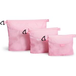 pack all 3 Pcs Water-resistant Material Zipper Pouch Set, Mesh Zipper Bags for Storage, Travel, Office (Pink)