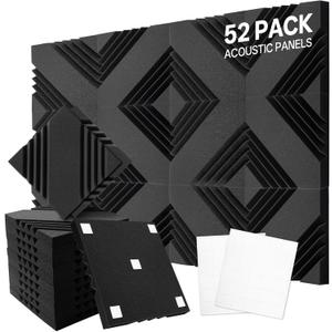 VallisCo 52 Pack Acoustic Panels 1 X 12 X 12 Inch Upgraded, Acoustic Foam Panels for Soundproofing, Noise Reduction, Soundproof Panels for Studios, Offices, and Home Theaters (1 x 12 x 12Inches)
