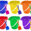BeneFine Large Sand Pail with Shovel, 7'' Large Size Sand Water Bucket for Beach Fun Great Summer Party Accessory(6 Bucket + 6 Shovels)