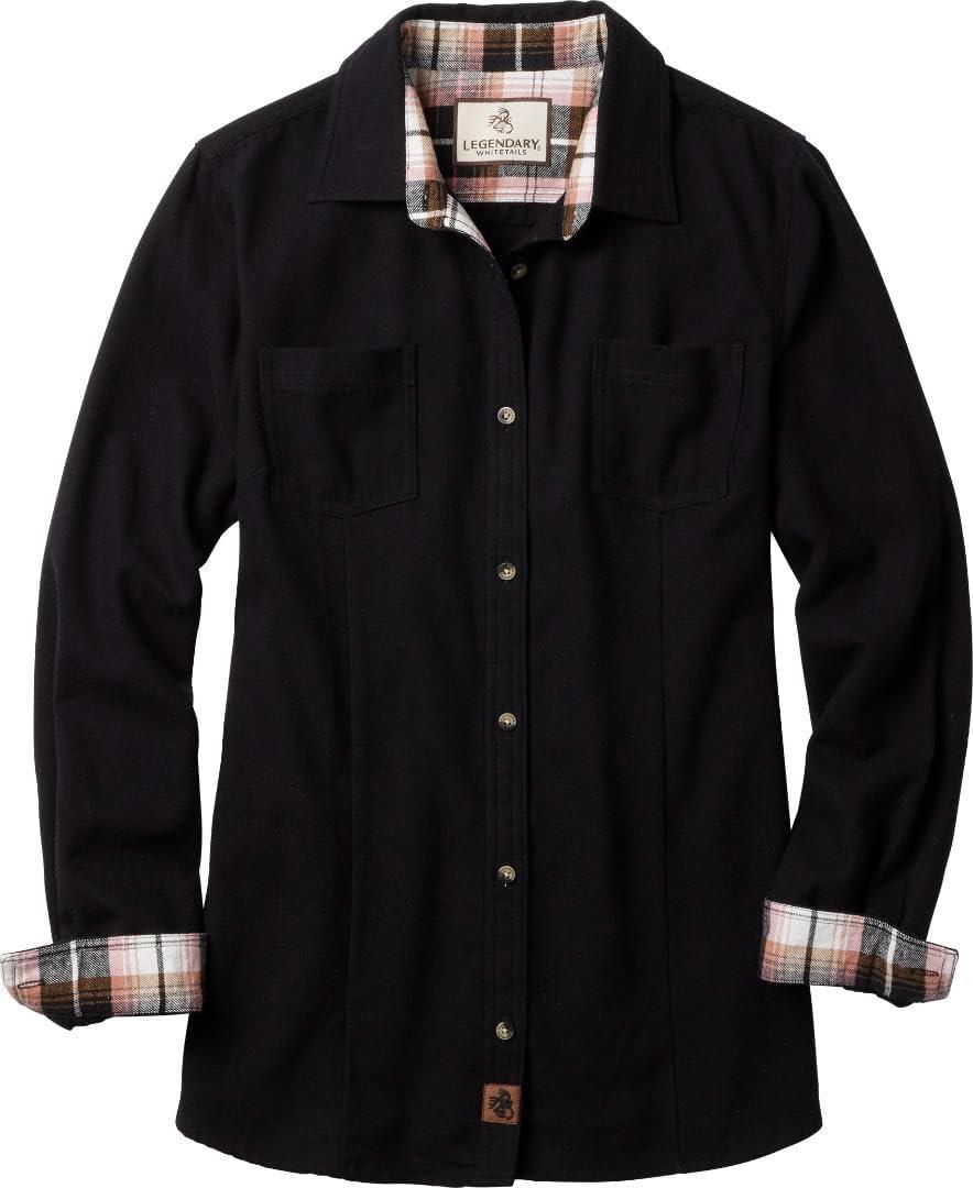 Legendary Whitetails Womens Long Sleeve Plaid Flannel Button Up Shirt 100% Cotton (Small, Black)
