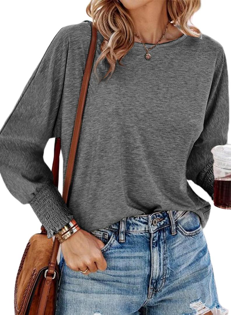 Dokotoo Womens Fashion Women's T-Shirts Long Sleeve Crop Tops Trendy Tshirts Long Sleeve Tops Summer Fall 2025 Fashion (Gray, S)