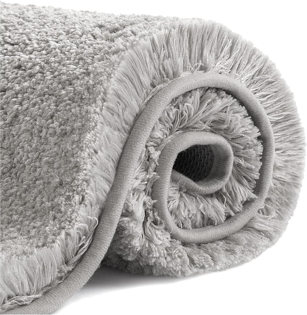 VANZAVANZU Bath Mats Non Slip Ultra Soft Absorbant Microfiber Fluffy Thick Bathroom Rugs Machine Washable (16"x24", Light Gray)