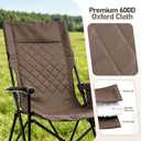 Folding Camping Chair, High Back Padded Portable Camp Chair with Storage Bag, 600D Oxford Fabric Comfortable Chair for Outdoor Camping, Beach, Fishing (Khaki)