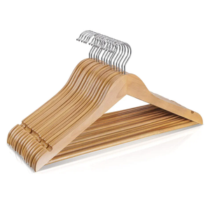 Wooden Hangers 10 Pack,Heavy Duty Wood Coat Hangers,with 360-degree Hook，Smooth Finish Wooden Clothes Hangers with Non Slip Pants Bar, Sturdy Clothes Hangers for Shirts,Suit,Natural