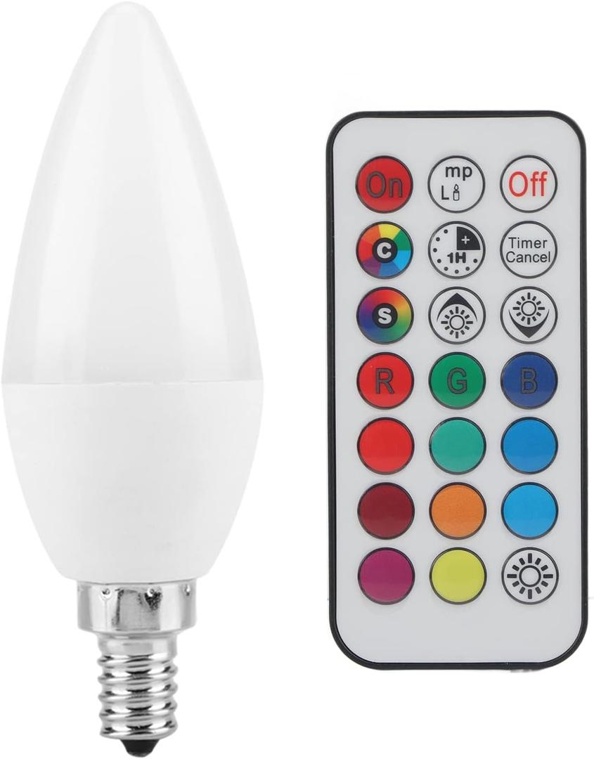 Color Changing RGB LED Light Bulbs, 3W Smart Bulbs with 12 Colors 2 Modes Remote Control, E27 E14 E12 B22 Candle Warmer Bulbs for Small Light Fixtures
