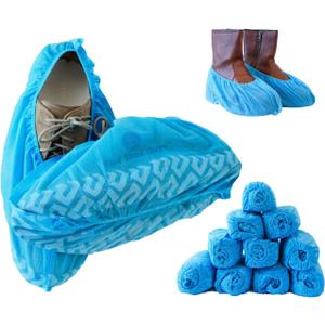 Premium Disposable Boot & Shoe Covers Booties | 100 Pack | Durable, Non-Slip, Non-Toxic, Water Resistant, Recyclable Protectors for Indoor & Outdoor | Large Size Fits Most Shoes (Blue)