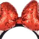A Miaow 3D Black Mouse Sequin Ears Headband MM Glitter Butterfly Hair Clasp Park Supply Adults Women Girls Photo Accessory (Champagne and Red)