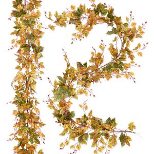 2 Pack Fall Maple Leaf Garland Clearance - 6.5ft/Piece Artificial Fall Foliage Garland Autumn Decoration for Home Wedding Halloween Party Thanksgiving