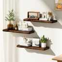 Solid Wood Live Edge Floating Shelves Set of 2 – 24" Rustic Wall Shelf with Hidden Bracket System, Wall Mounted Shelves for Bathroom, Kitchen, Living Room, Bedroom (Walnut)