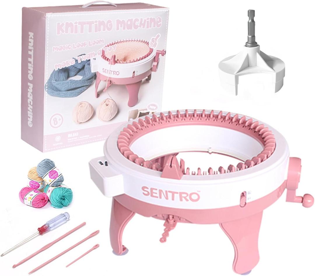 qooarker SENTRO Knitting Machine, 48 Needles Smart Weaving Loom Round Spinning Crochet Knitting Machines with Row Counter and Crank Handle Power Adapter with Hex Steel Bit for Automated Weaving