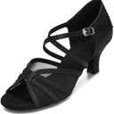 Women's Ballroom Dance Shoes Latin Salsa Dancing Shoes Cross Strap 2.5inch Heel 3inch Heel ZB04, Size 6.5
