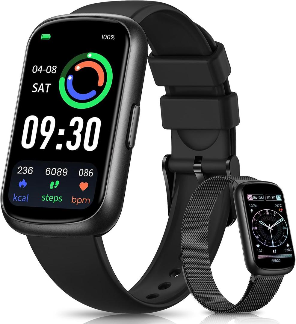 Fitness Tracker, Smart Watches for Women/Men, 24/7 Heart Rate Monitor Watch with Sleep Tracker, Step Counter, 20+ Sport Modes Fitness Watches for Women/Men, Android Smart Watch for Phones (Black)