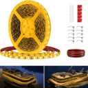 Pontoon LED Strip Lights, 12V 5M/16.4FT Waterproof Marine LED Light Boat Interior Lights, Boat Deck Light for Pontoon Fishing Boats, Extension Cable Included (Amber)