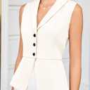 Tankaneo Womens V Neck Suit Vest Lapel Collar Button Down Sleeveless Blazer Slim Fit Work Casual Split Hem Waistcoat (White, M)