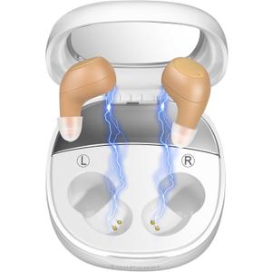 Hearing Aids for Seniors Latest 16-Channel Digital OTC Rechargeable Hearing Aid with Intelligent Noise Reduction, Superior Sound Quality Voice Broadcast, 3 Modes, 5 Levels of Volume Adjustment-Super Mini