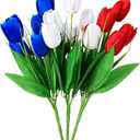 18 Pcs Patriotic Artificial Flower - RED, White, and Blue Artificial Tulips Fourth of July Memorial Day Cemetery Flowers for Grave