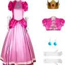 Princess Costume for Women,Princess Dress with Crown Earrings Gloves Adults Super Brothers Cospaly Suit (XX-Large)