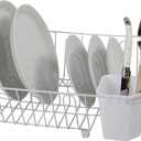 Oggi Compact Dish Drying Rack - White Metal Dish Drainer Rack, Drying Rack Kitchen, Dish Rack, Dish Racks for Kitchen Counter, Durable Coated Metal Kitchen Drying Rack with Cutlery Holder