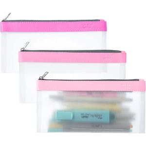 Mr. Pen- Clear Pencil Pouch, 8.50"x4.25", 3 Pack, Durable TPU Material, Medium Water-Resistant Pencil Bags with Smooth Zipper, Multipurpose Clear Pouch for Stationery, School, Office, Travel Supplies (Pink Shades)