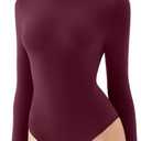 REORIA Women's Turtle Neck Long Sleeve Bodysuit Basic Slim Fit Double Lined Lightweight Layering Top for Fall & Winter (Medium, Burgundy)