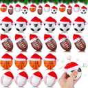Leyndo 24 Pcs Sport Balls Christmas Ornaments Bulk Basketball Football Ornaments with Removable Santa Hat for Christmas Tree Decorations Xmas Tree Hanging for Party Gift Filler (Balls)