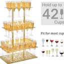 Metal Champagne Flute Holder Stand for Party 3-Tier Champagne Tower Display Holds 42 Glasses, Gold Champagne Stand Holder for Wedding, Event, Celebration (Gold, Rectangle)