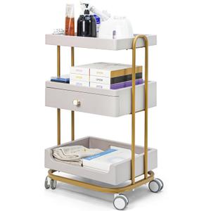 Elitzia Salon SPA Esthetician Convenient Cart Trolley 3-Tier with 360 Rotate Silent Wheels Beauty Rolling Cart for Spa Salon Equipment Trolley with Drawer Storage Esthetician Carts ETDCART2 (Grey)