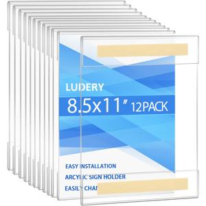 8.5 x 11 Acrylic Sign Holder Wall Mount ,Wall Sign Menu Paper Holder with Double Side Tape Adhesive for Home, Office, Store, Restaurant (12 Pack)