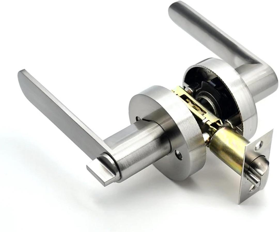 Door Handle Lock Square Interior Three-Bar Spherical 1Pcs(Round Silver)