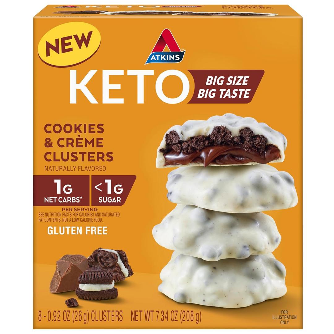 Atkins Keto Cookies & Crme Clusters, Gluten Free, High Fiber, Low Carb, Keto Friendly, 8 Count BB 11/05/2026