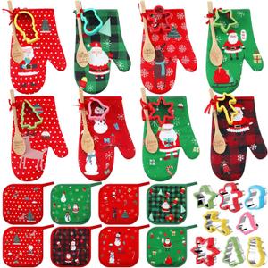 Suclain 32 Pcs Christmas Oven Mitts Pot Holders Baking Gift Set Pack Holiday Baking Cookie Cutters Wooden Spoons Kitchen Xmas Supplies for Friends Coworker Family Cooking Lover Presents