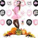 2 x Happy Halloween Balloons, Pink White and Black Latex Balloons with Cute Ghost, Pink Pumpkin, Black Bat Designs for Party Favors, Baby Shower, Halloween Birthday Party Decorations (Wsj04)