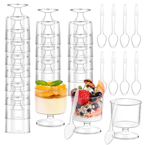 40 Pcs Dessert Cups with Spoons 40Pcs 5 OZ Mini Clear Plastic Dessert Parfait Cup 40Pc Spoons for Party Small Round Serving Goblet Wine Shot Disposable Fruit Ice Cream Mousse Pudding Appetizer Bowl