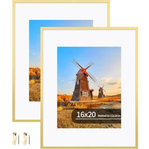 16x20 Metal Frames Set of 2, 16 x 20 Aluminum Photo Frames with 11x14 Mat - Sawtooth Hangers, Spring Clips for Wall Mounting Horizontal and Vertical(Gold) 16x20 Metal Frames Set of 2, 16 x 20 Aluminum Photo Frames with 11x14 Mat - Sawtooth Hangers, Spring Clips for Wall Mounting Horizontal and Vertical(Gold)